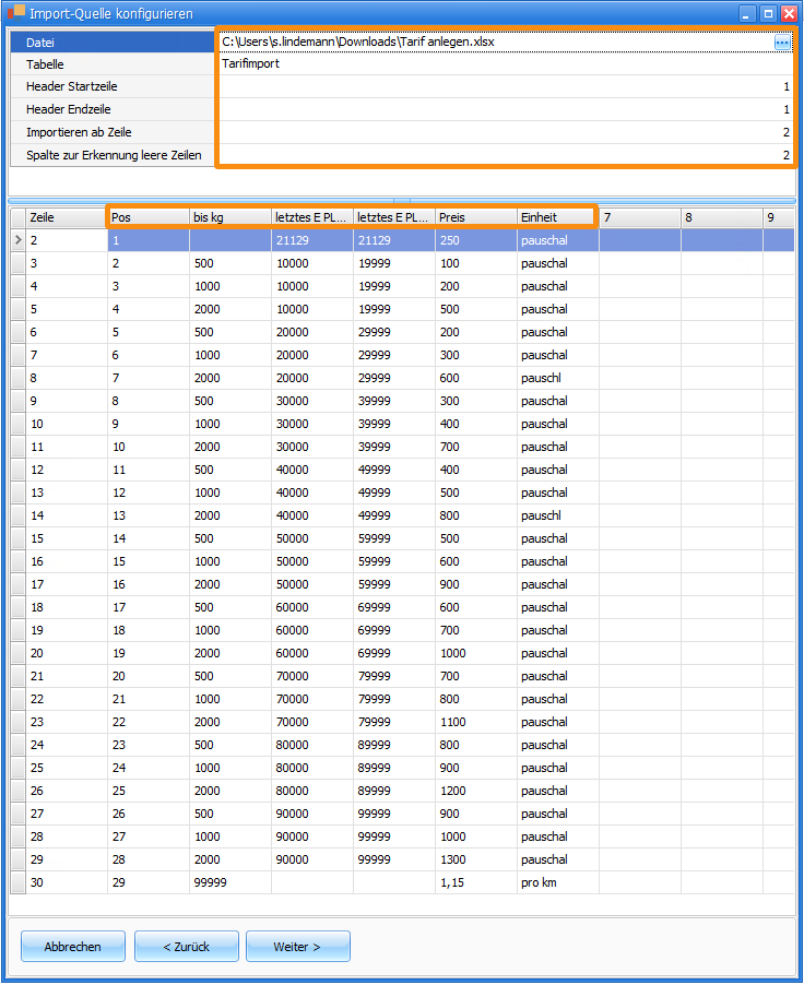 csJOB:Abrechnung Tarife:Tarifpositionen importieren:Import über Import Wizard 1701943364328.png