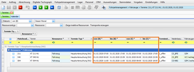 Release Veroeffentliche Releases Neu in Version 9.28 Neue Datum, Uhrzeit Felder in Fuhrparkmanagement Fahrzeuge Termine Anpassung der Zeitlogik (CR 171358)image2020-2-5 9-47-27.png